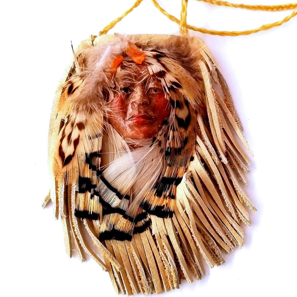 SOLD Goddess Pendant “Spirit Bag" by Cheryl Dolby Fringed Leather Pouch Necklace